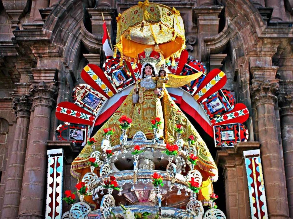 the virgin of purification at the entrance of cusco’s cathedral