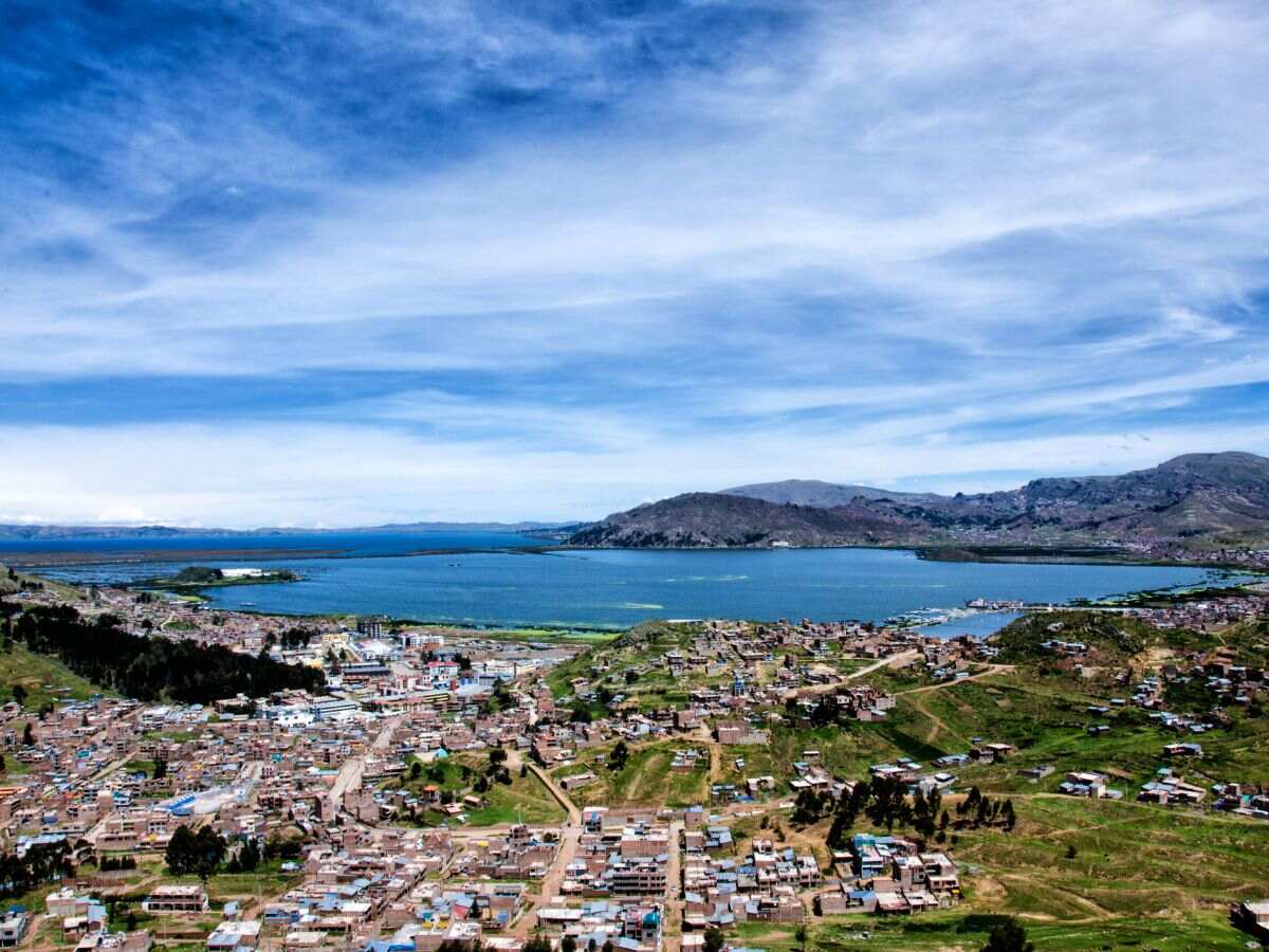view of the city of Puno next to Lake Titicaca
