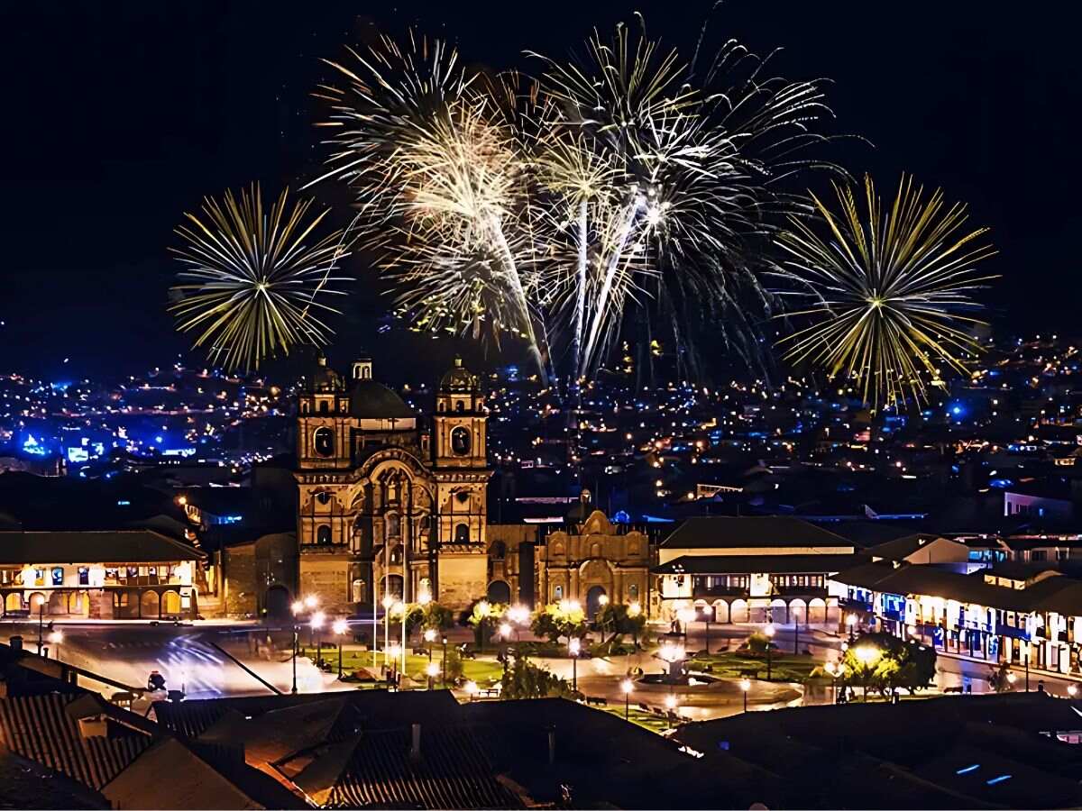 fireworks in the main square of Cusco