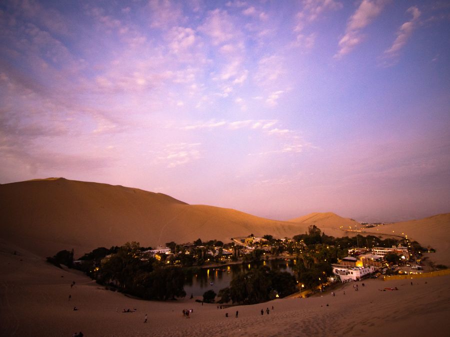 sunset view of huacachina oasis